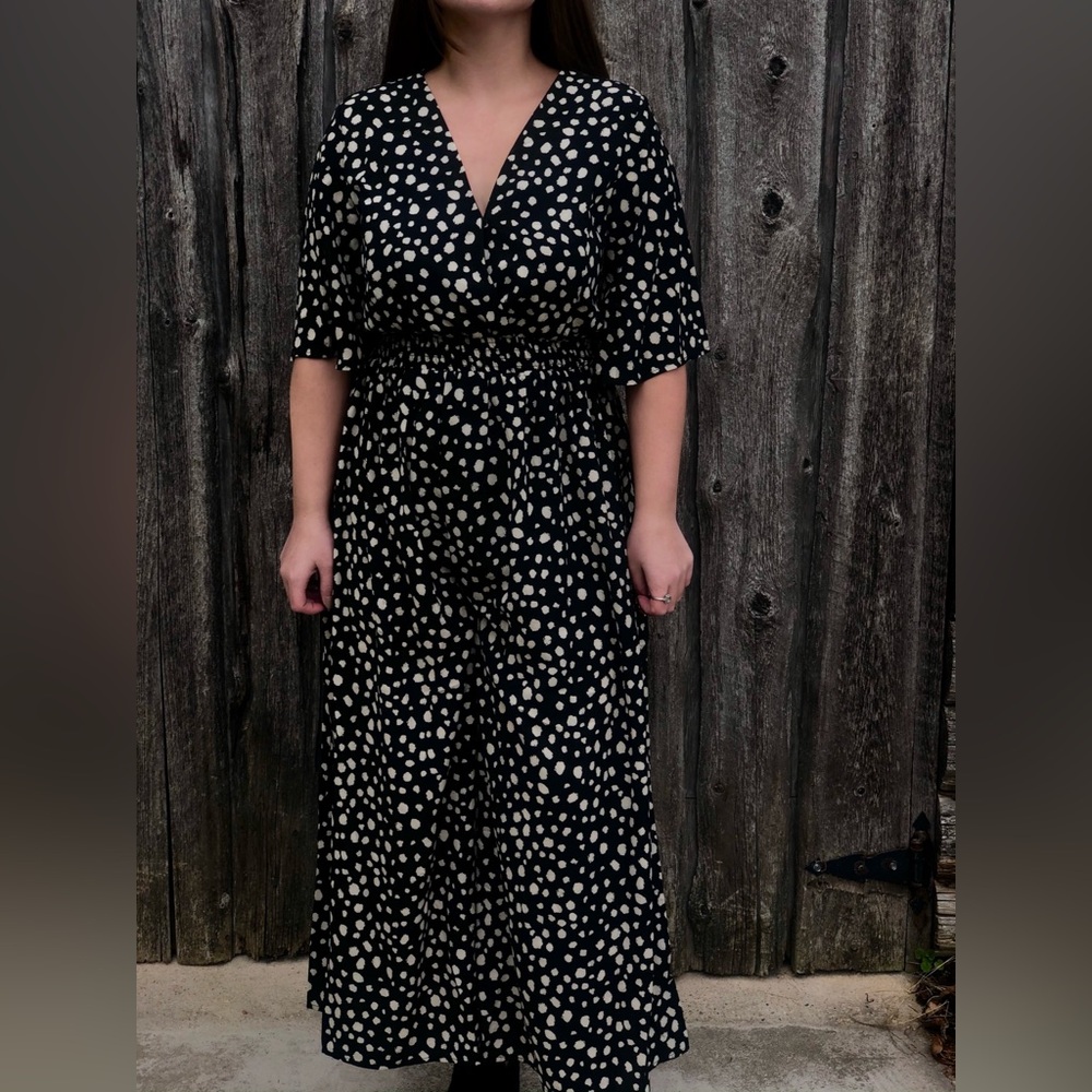 Mid Sleeve Black Polka Dot Jumpsuit